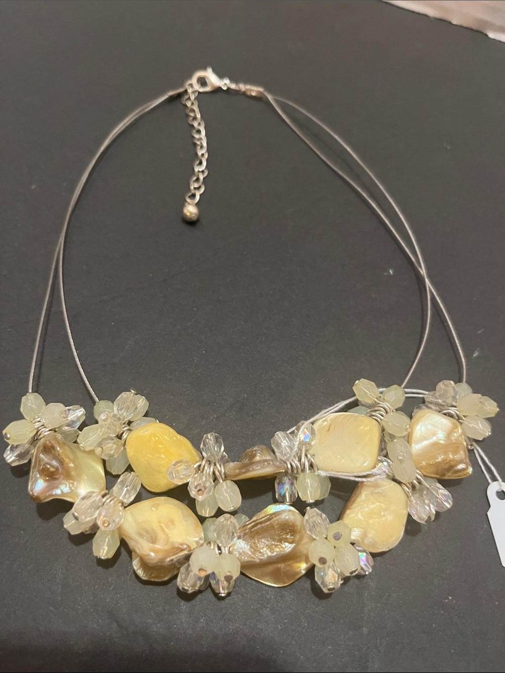 Handcrafted Yellow Pearl Flower Statement Necklace